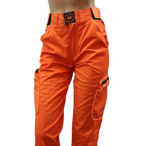 LE CHATEAU Y2K Bold Orange UTILITY Cargo Pants CINCHED velcro waistband Size 5/6 - Picture 1 of 7